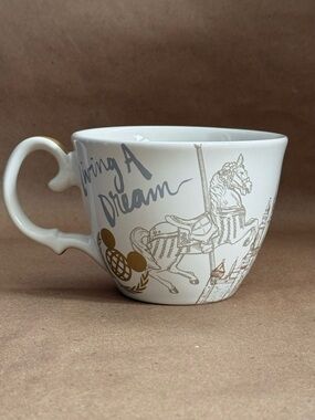 Disney Parks Ceramic Coffee Mug Tea Cup Gold Believe In Magic Living A Dream
